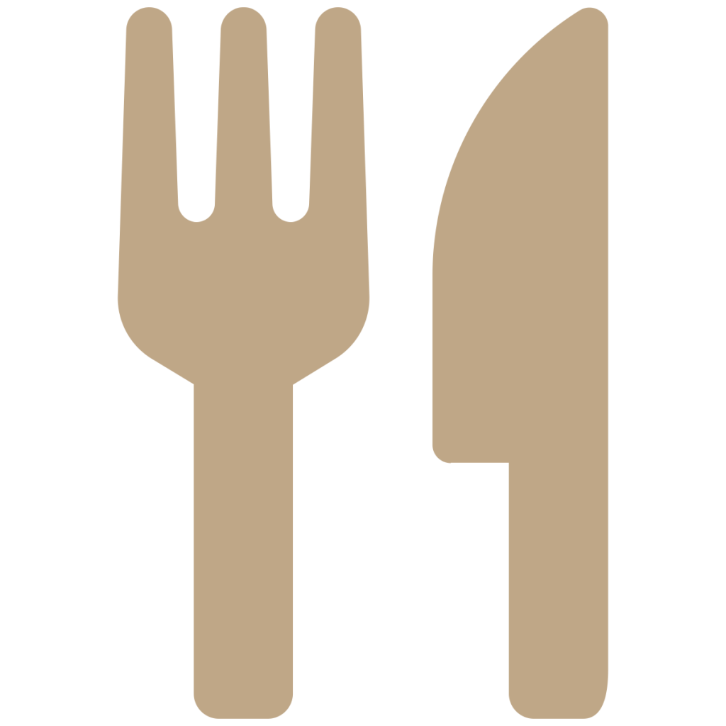 Icon of a fork and knife on a plain background